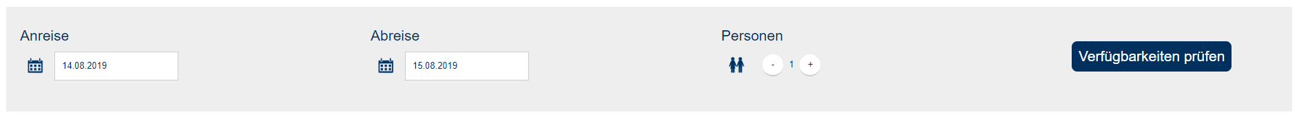 Quick-Check mit An- & Abreisedatum und Anzahl der Erwachsenen Beispiel: