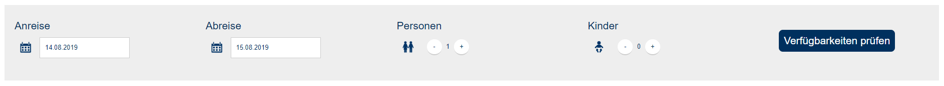 Quick-Check mit An- & Abreisedatum, Anzahl der Erwachsenen & Kinder und Alter der Kinder Beispiel: